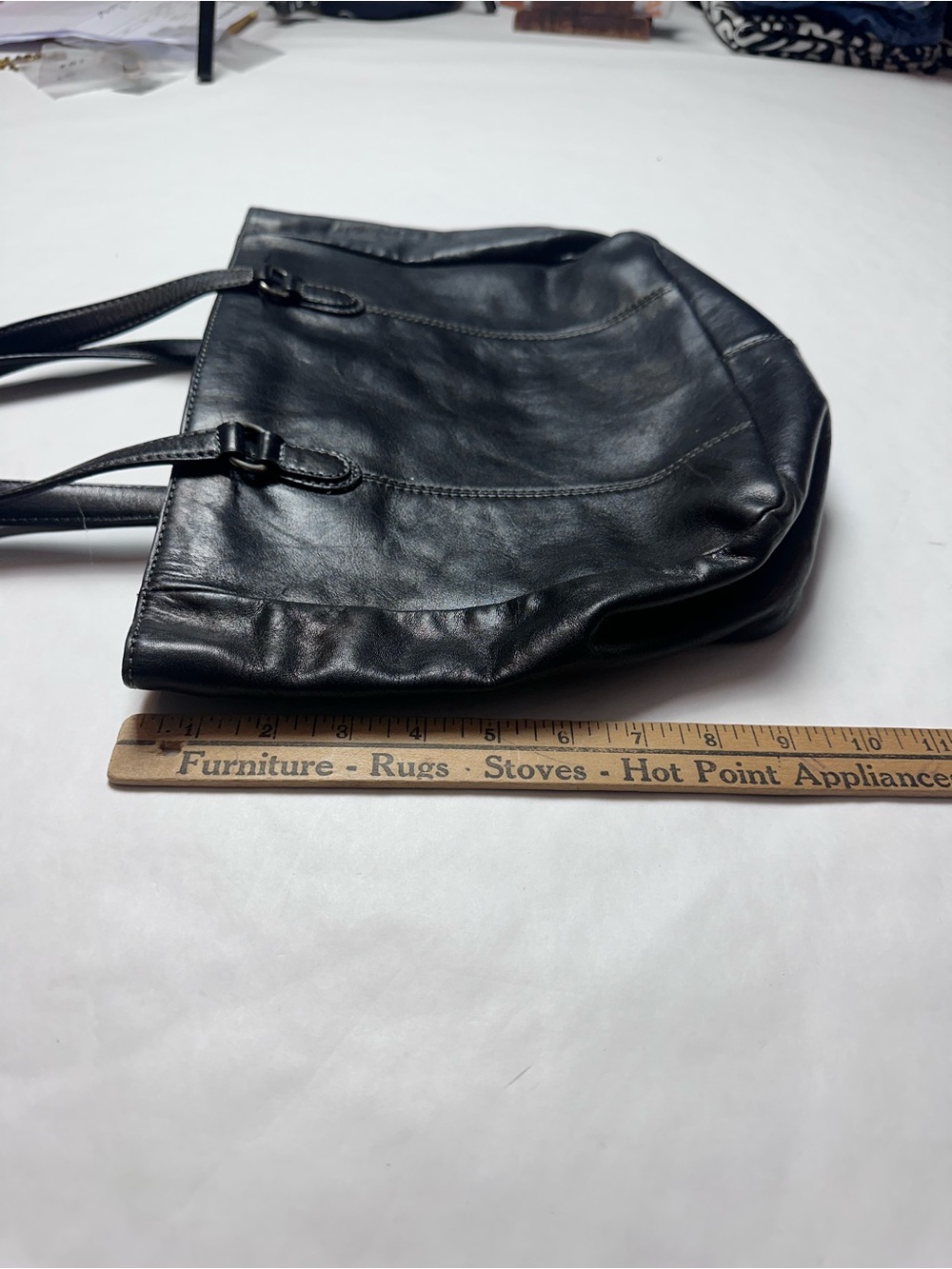 Timeless black leather tote from Adrienne Vittadini. Smooth leather - Picture 8 of 11